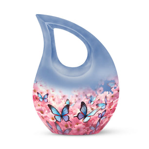 Blue Butterfly Meadow- Butterfly Urn Teardrop Shape Urn For Ashes