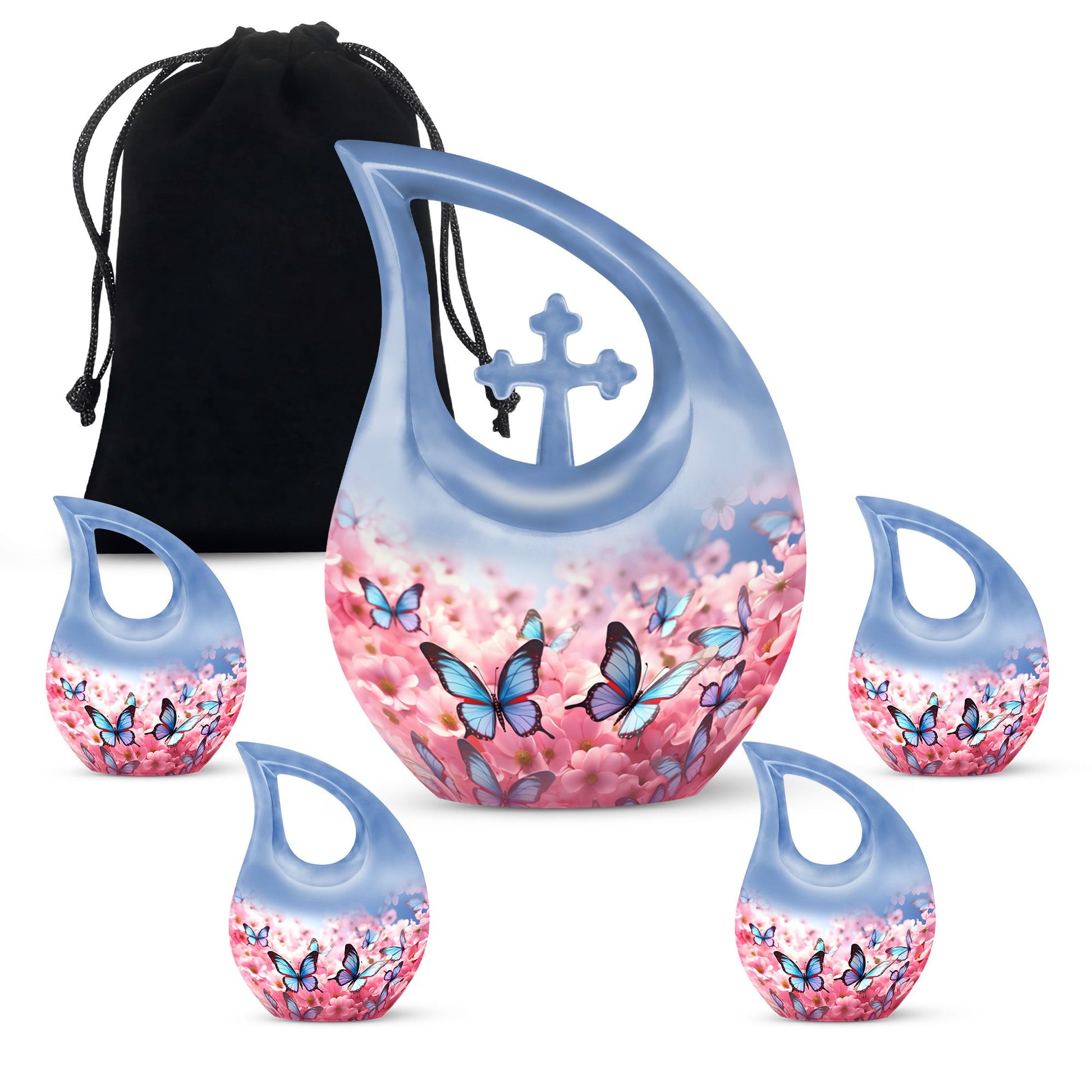Teardrop Shape Butterfly Urn Large Urn With 4 Keepsake Urn