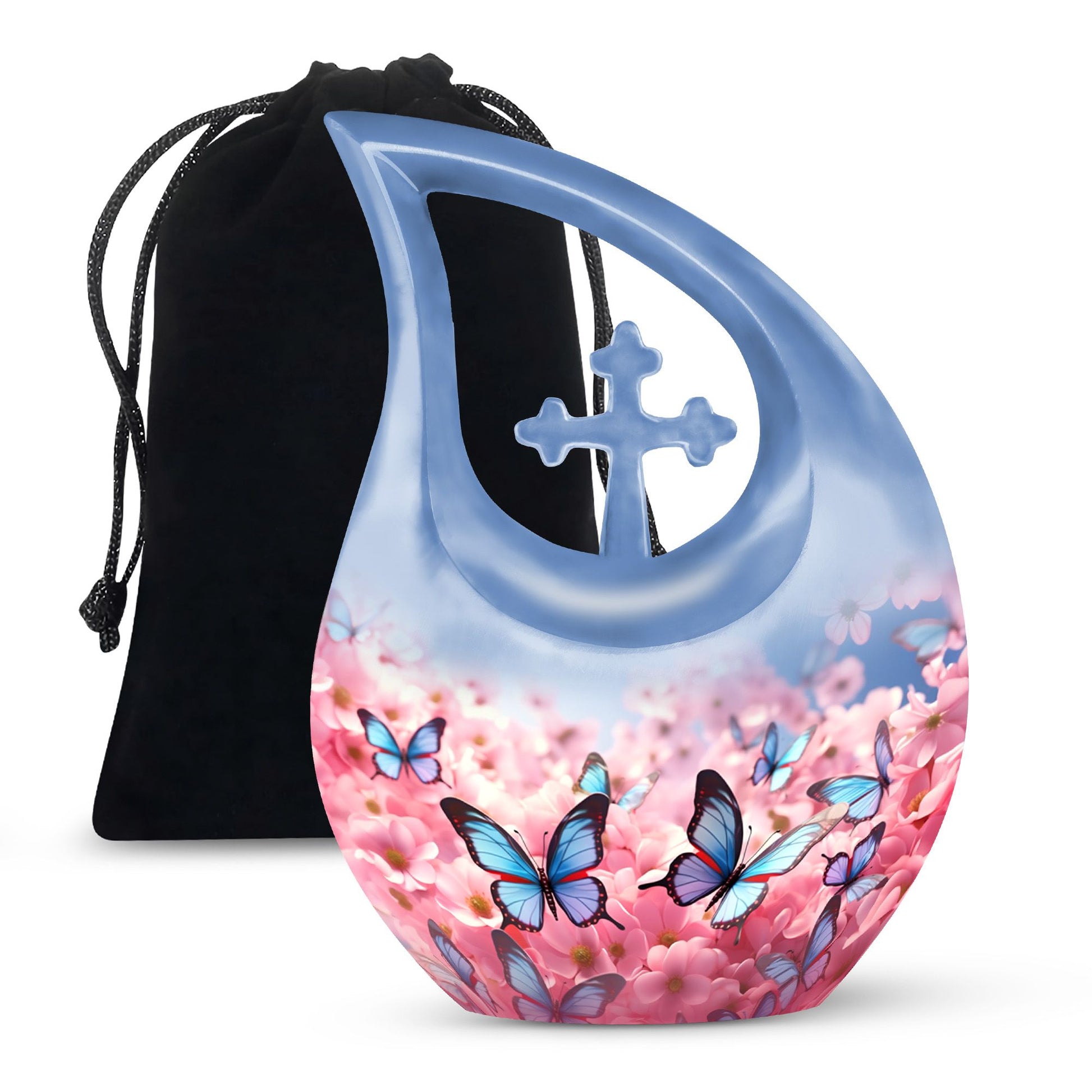 Blue Butterfly Meadow- Butterfly Urn Teardrop Shape Urn For Ashes