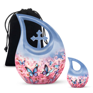 Blue Butterfly Meadow- Butterfly Urn Teardrop Shape Urn For Ashes
