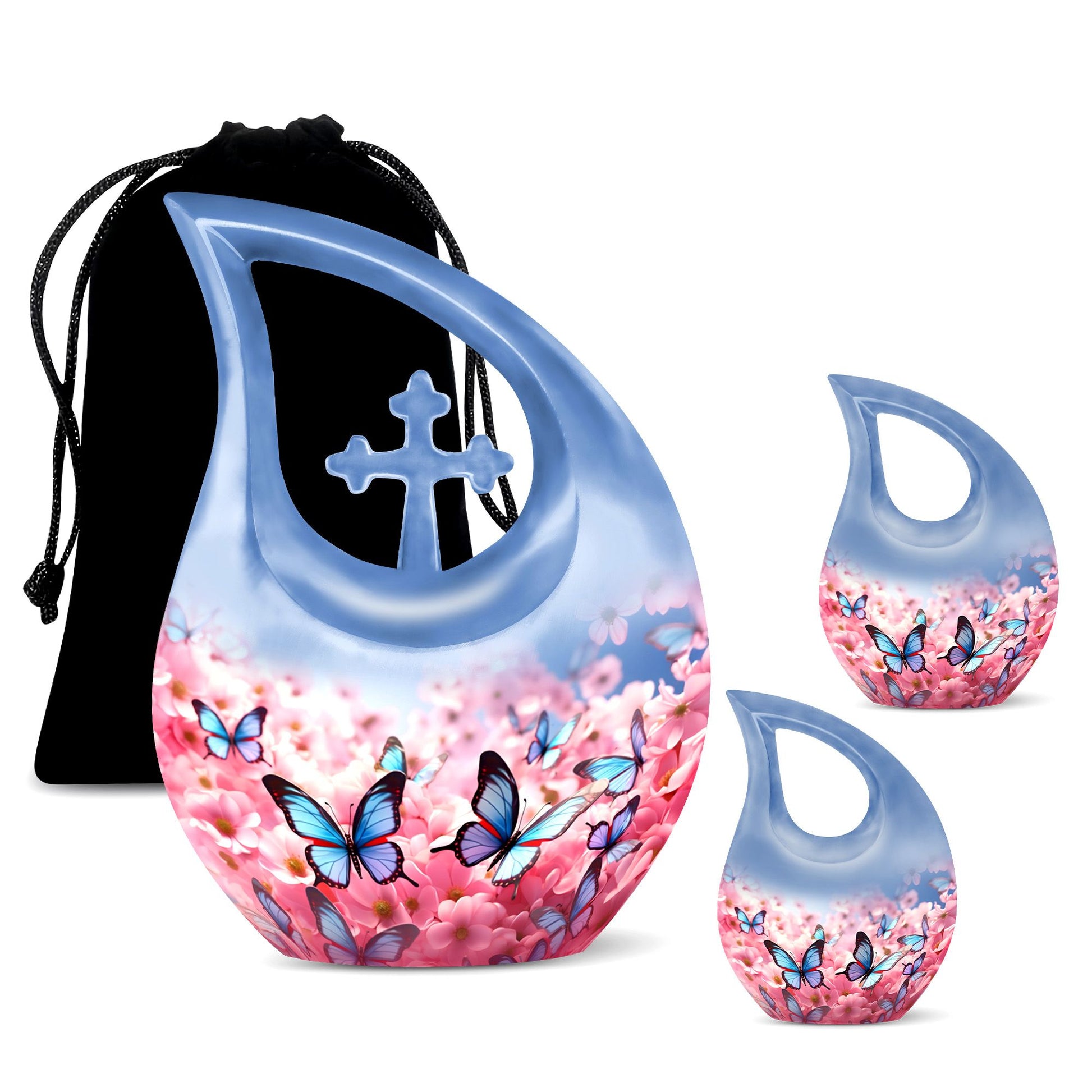 Blue Butterfly Meadow- Butterfly Urn Teardrop Shape Urn For Ashes