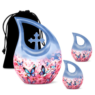 Blue Butterfly Meadow- Butterfly Urn Teardrop Shape Urn For Ashes