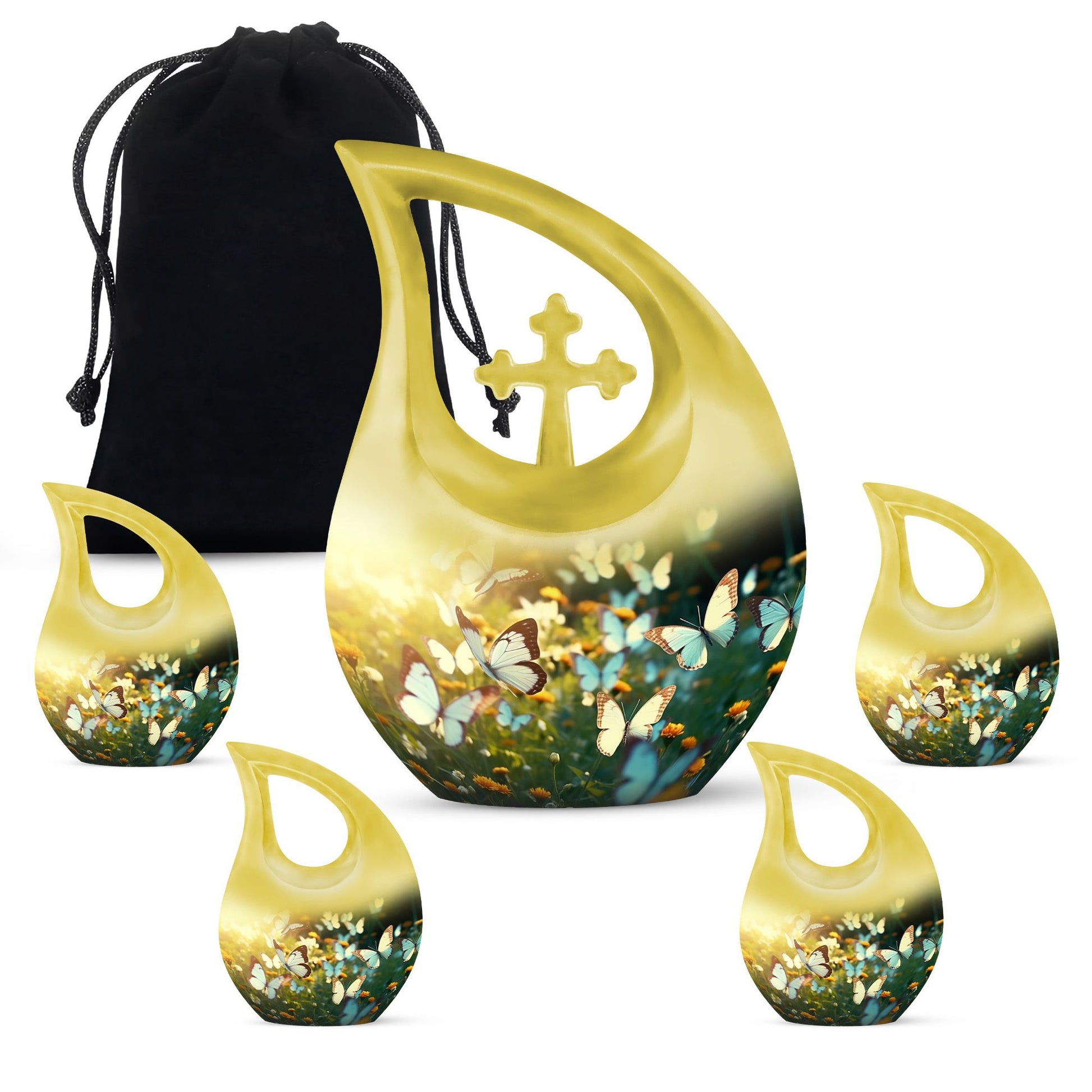 Butterflies Fly In A Meadow Large Teardrop Urn For Ashes