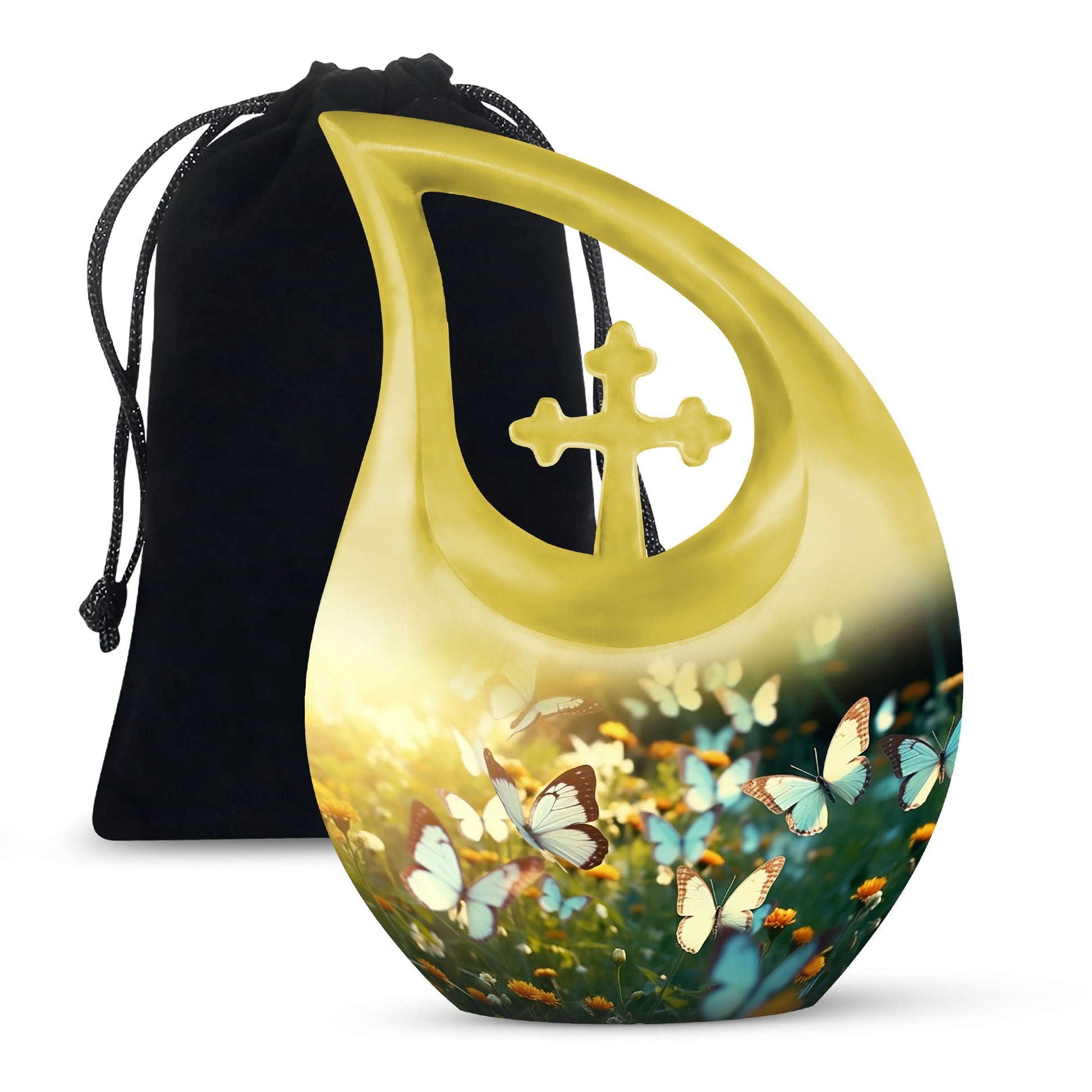 Butterflies Fly In A Meadow Large Teardrop Urn For Ashes