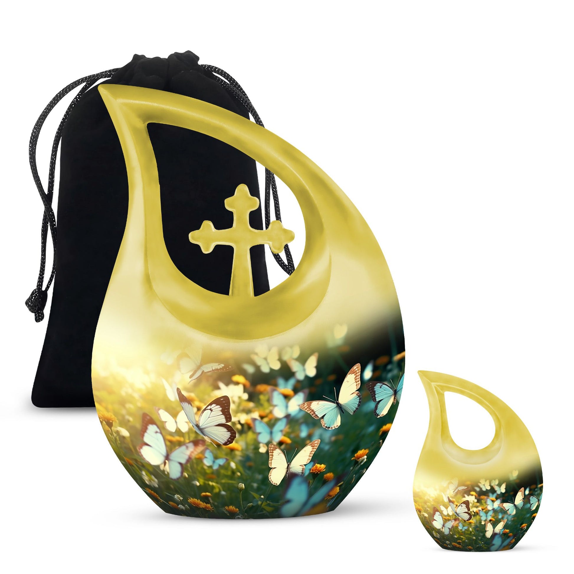 Butterflies Fly In A Meadow Large Teardrop Urn For Ashes