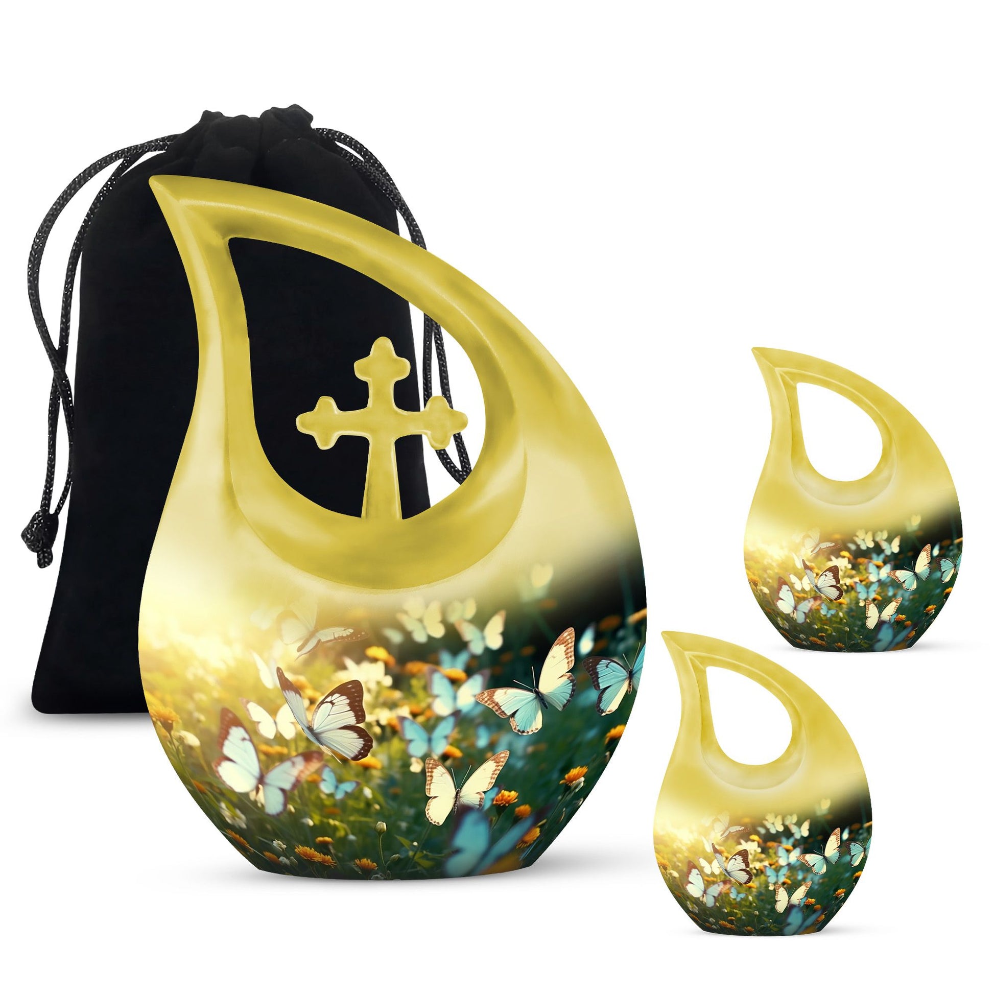 Butterflies Fly In A Meadow Large Teardrop Urn For Ashes