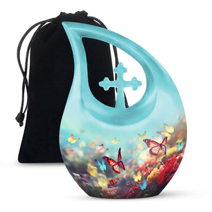 Colorful Butterflies Fly In A Meadow Teardrop Shaped Urns For Ashes
