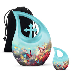 Teardrop Shape Butterfly Urn Large Urn With 1 Keepsake Urn