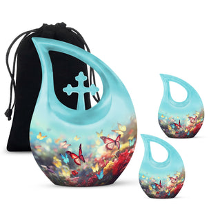 Colorful Butterflies Fly In A Meadow Teardrop Shaped Urns For Ashes