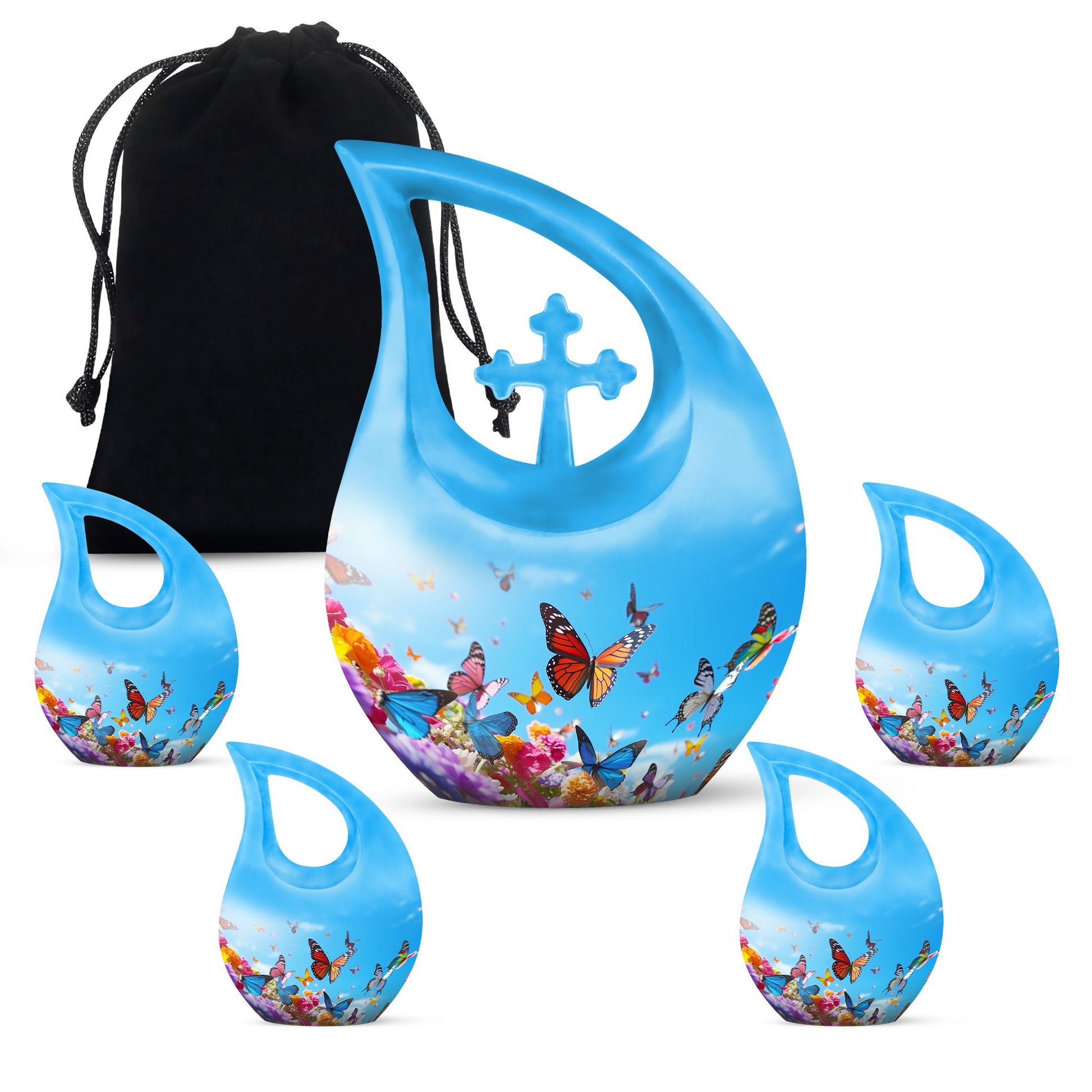 Blue Butterlies- Butterfly Urn Teardrop Cremation Urn