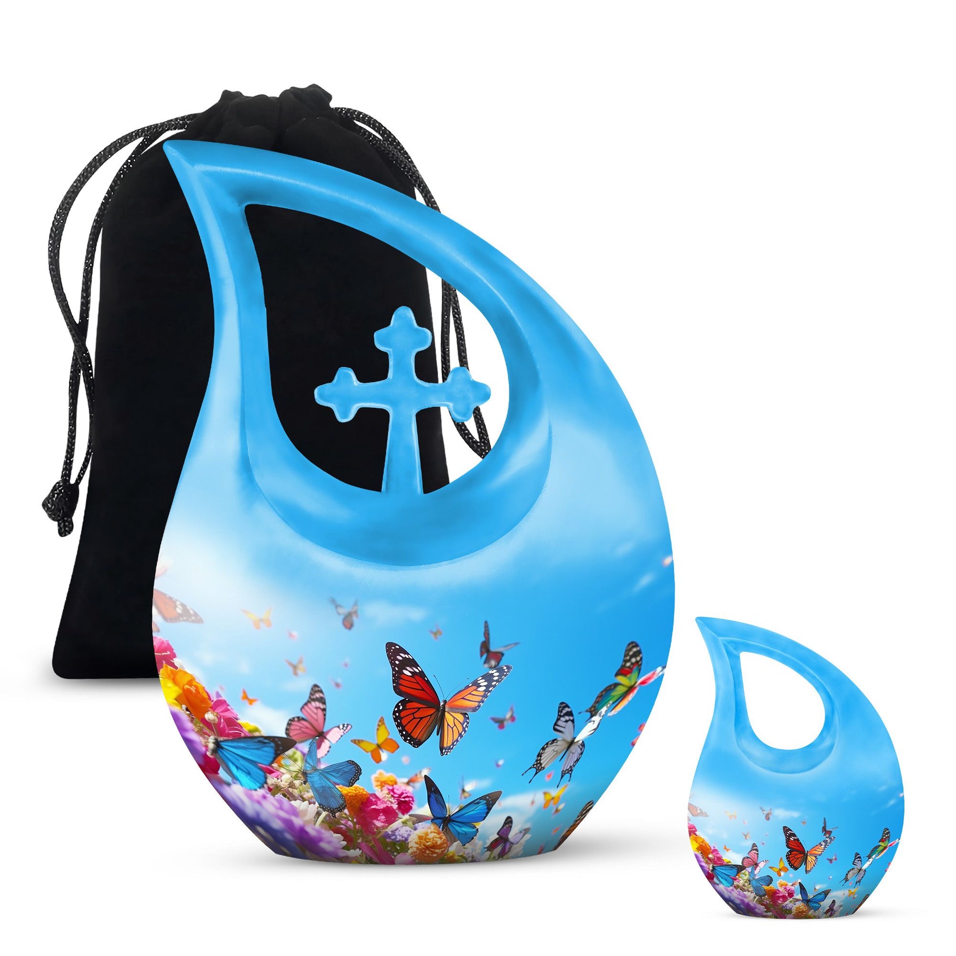 Blue Butterlies- Butterfly Urn Teardrop Cremation Urn