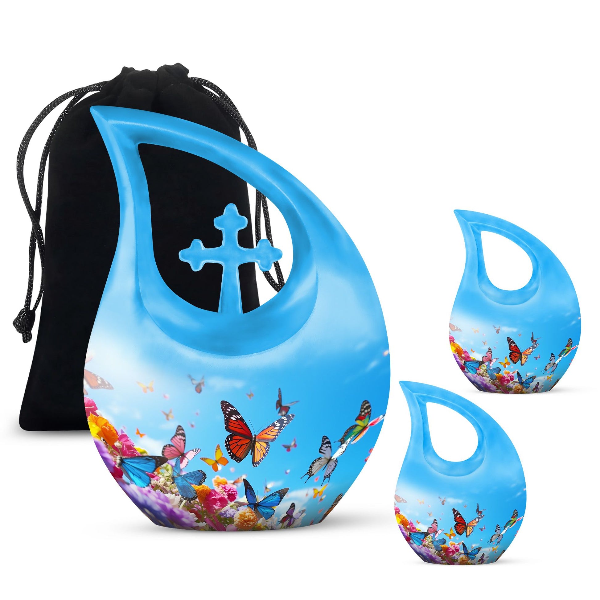 Blue Butterlies- Butterfly Urn Teardrop Cremation Urn