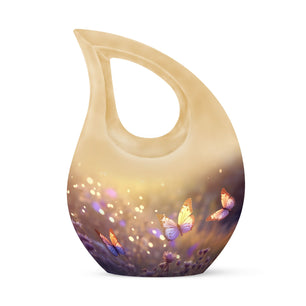 Butterflies Fly In A Sunset Meadow Teardrop Cremation Urn For Ashes