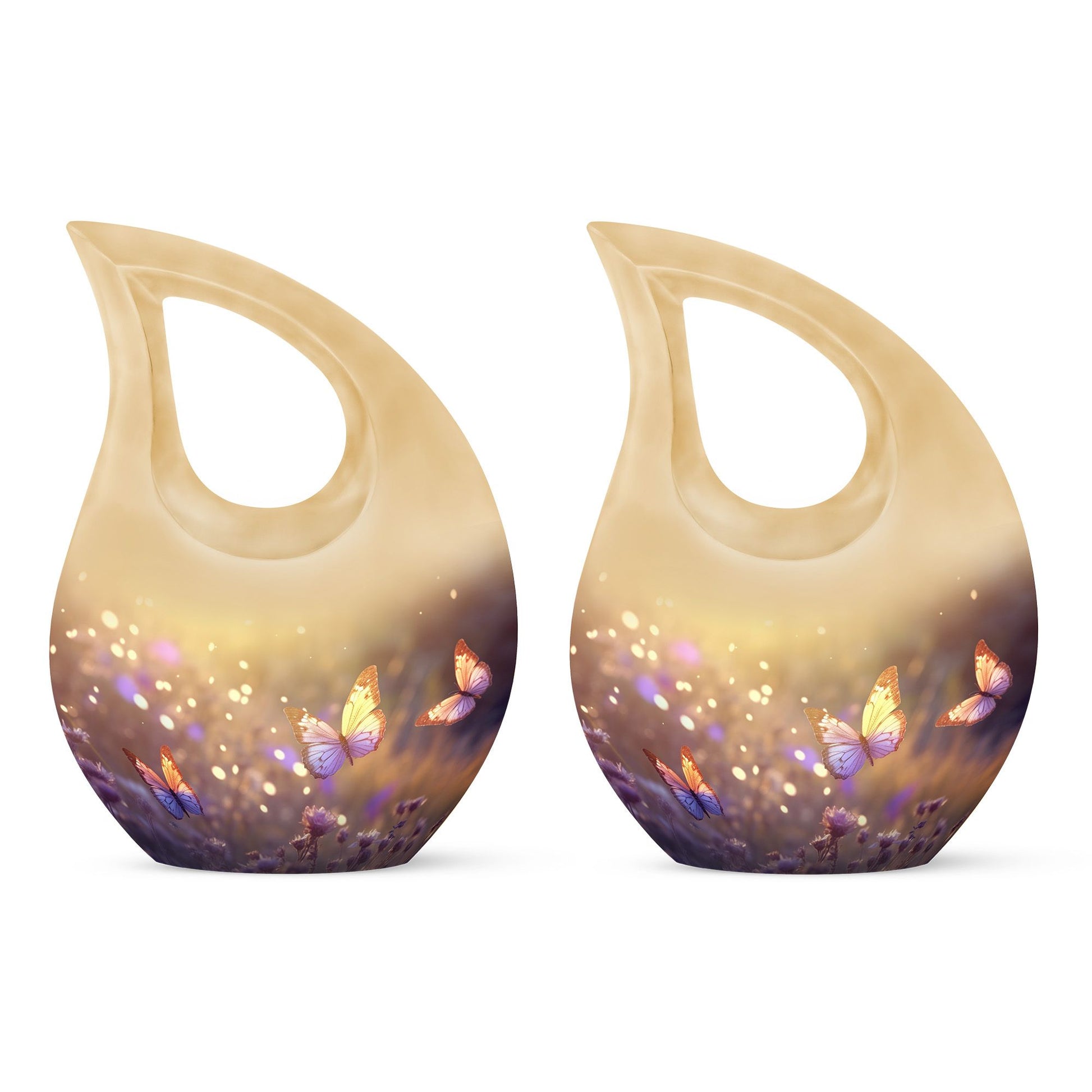 Butterflies Fly In A Sunset Meadow Teardrop Cremation Urn For Ashes