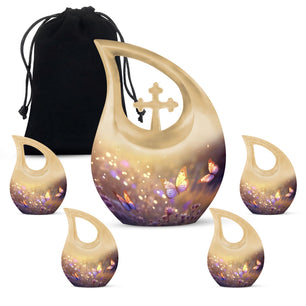 Butterflies Fly In A Sunset Meadow Teardrop Cremation Urn For Ashes