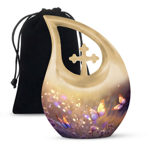 Butterflies Fly In A Sunset Meadow Teardrop Cremation Urn For Ashes