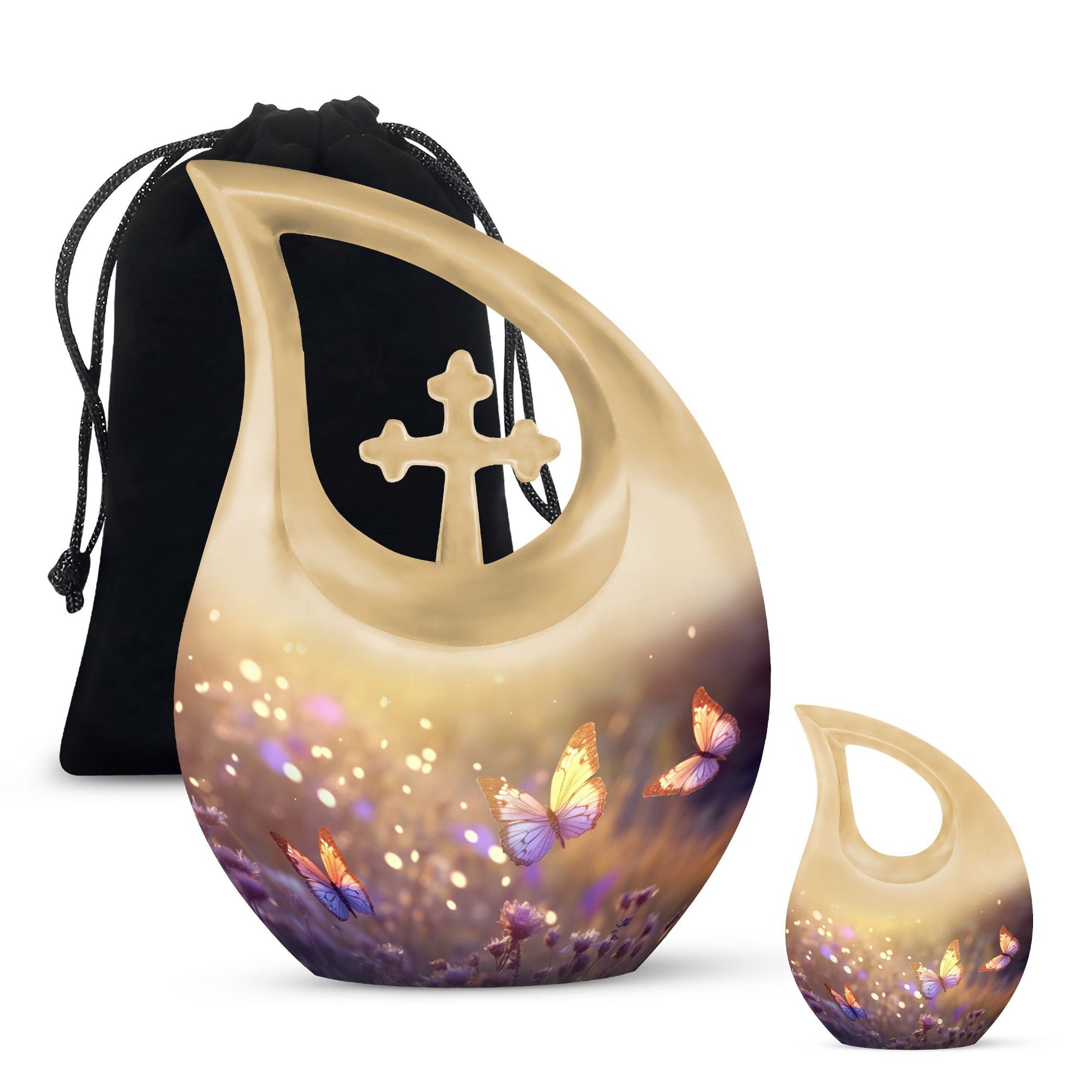 Butterflies Fly In A Sunset Meadow Teardrop Cremation Urn For Ashes