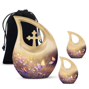 Butterflies Fly In A Sunset Meadow Teardrop Cremation Urn For Ashes