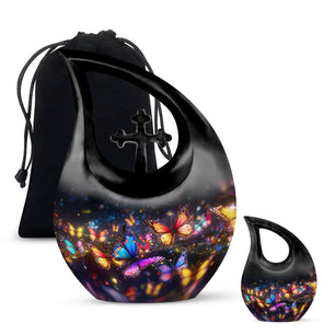 Colorfull Butterflies Meadow Teardrop Shaped Urns For Ashes