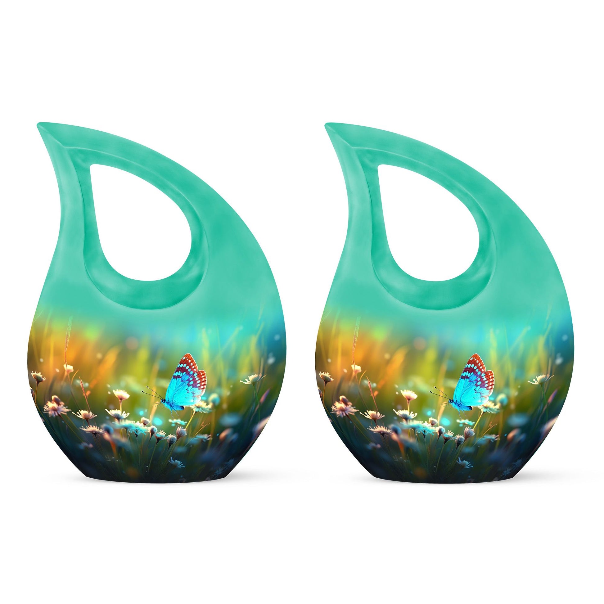Butterflies Fly Sunset Meadow Teardrop Shaped Urns For Ashes
