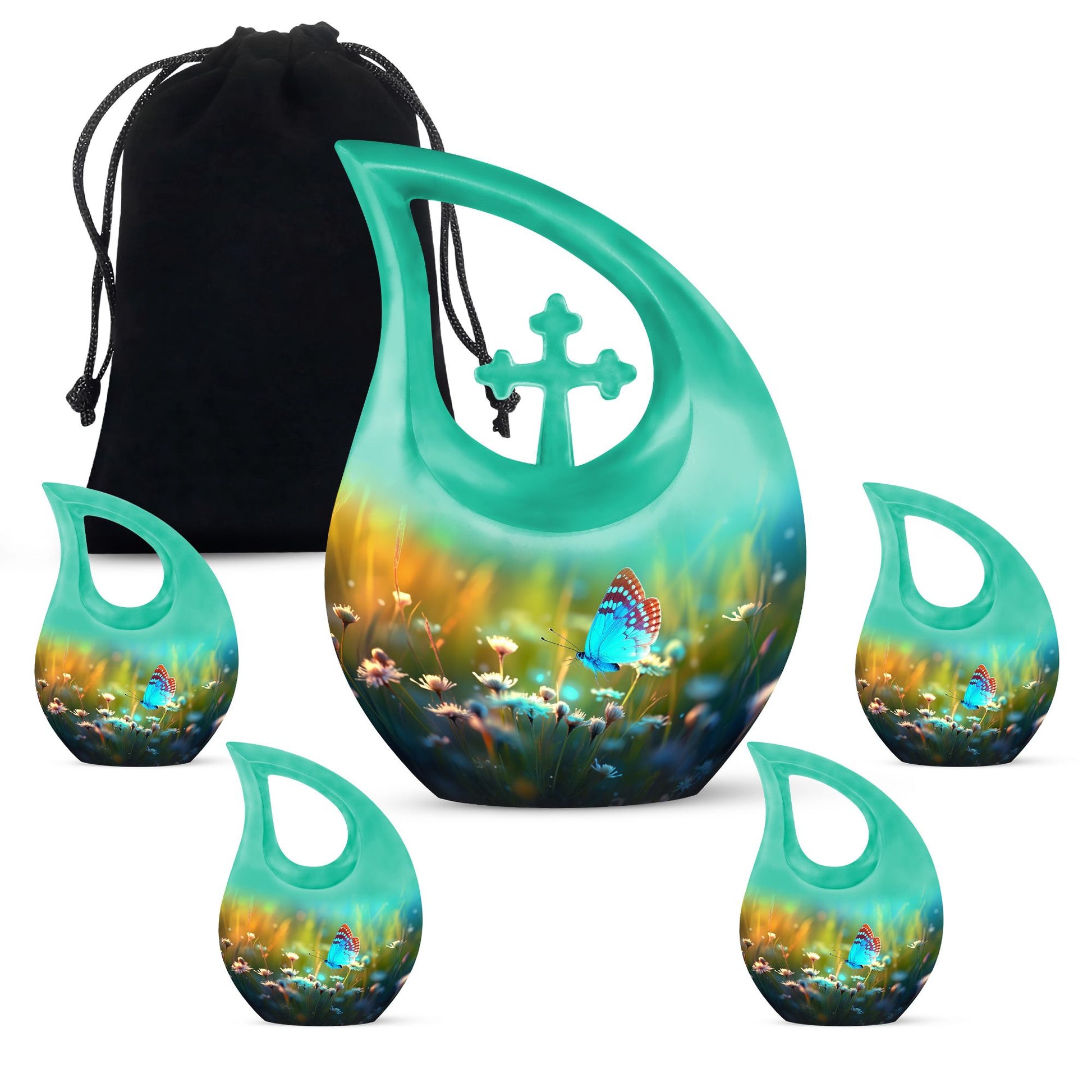 Butterflies Fly Sunset Meadow Teardrop Shaped Urns For Ashes