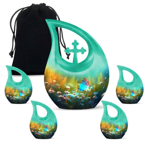 Butterflies Fly Sunset Meadow Teardrop Shaped Urns For Ashes