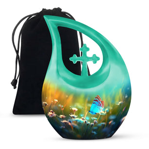 Butterflies Fly Sunset Meadow Teardrop Shaped Urns For Ashes