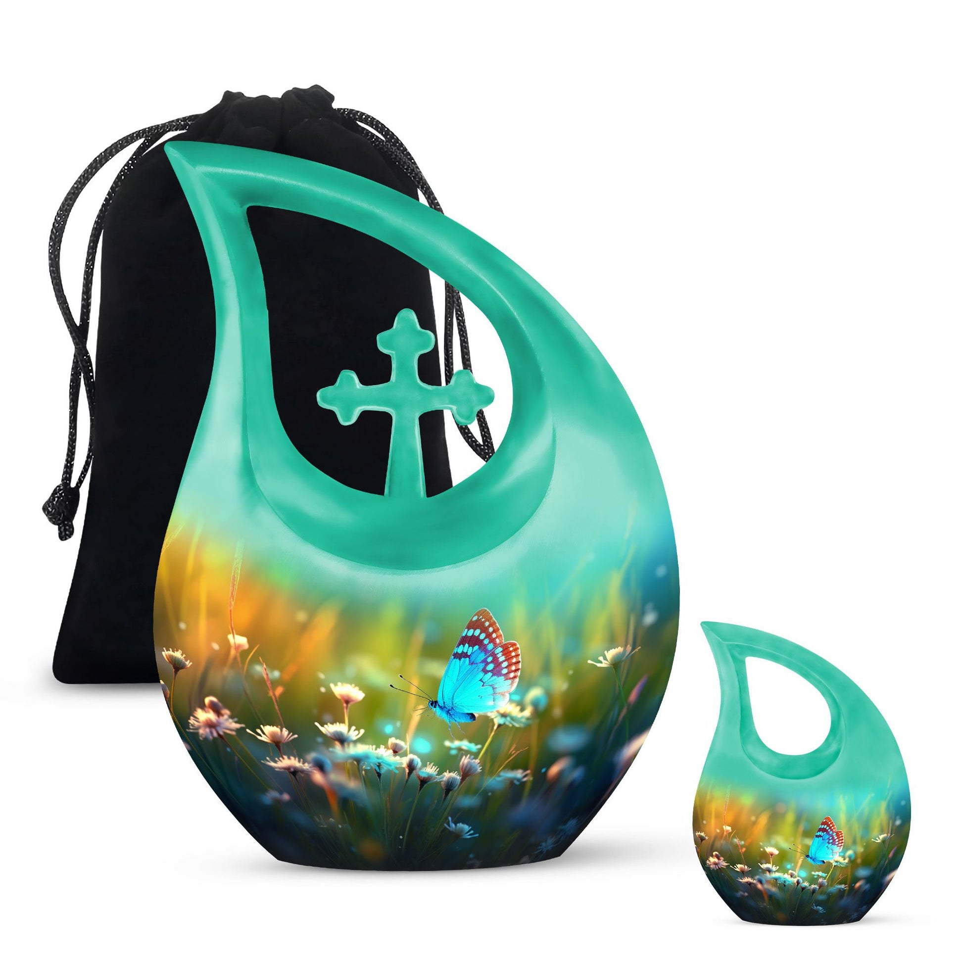 Butterflies Fly Sunset Meadow Teardrop Shaped Urns For Ashes