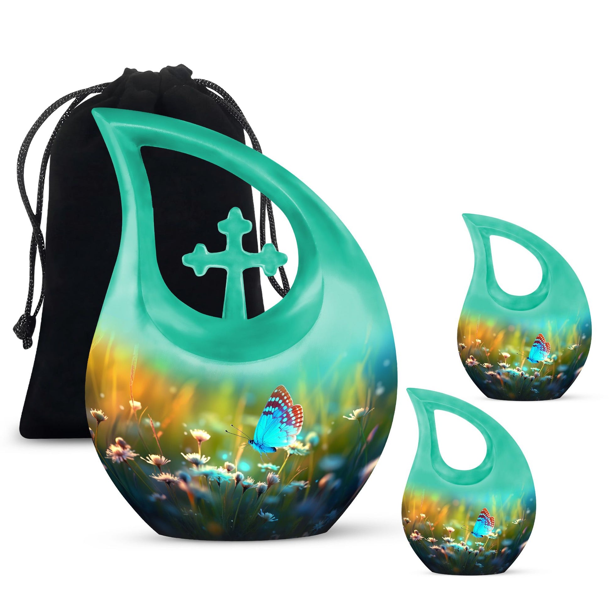 Butterflies Fly Sunset Meadow Teardrop Shaped Urns For Ashes