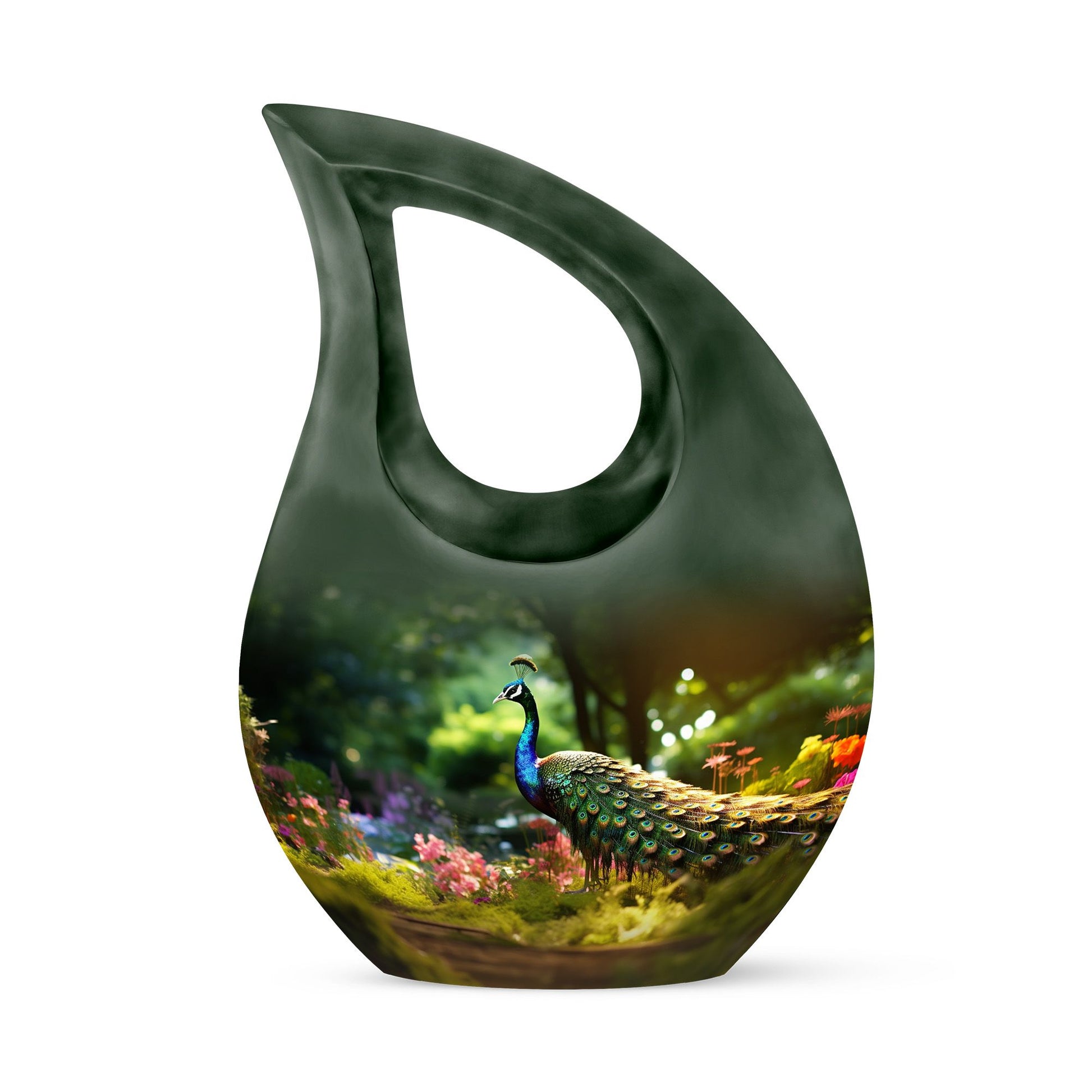 Colorfull Peacock Garden - Peacock Urn Teardrop Shaped Urns For Ashes