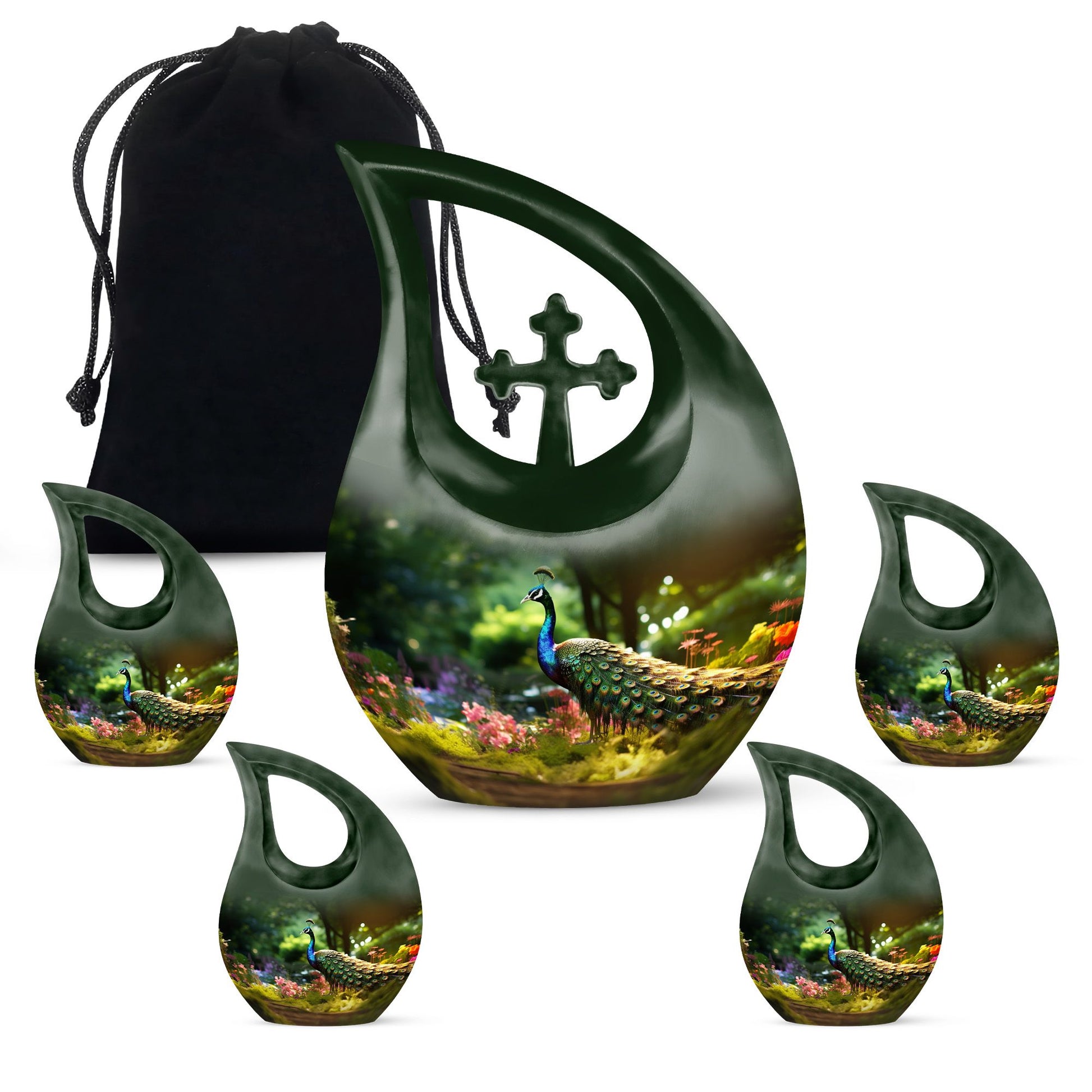Colorfull Peacock Garden - Peacock Urn Teardrop Shaped Urns For Ashes