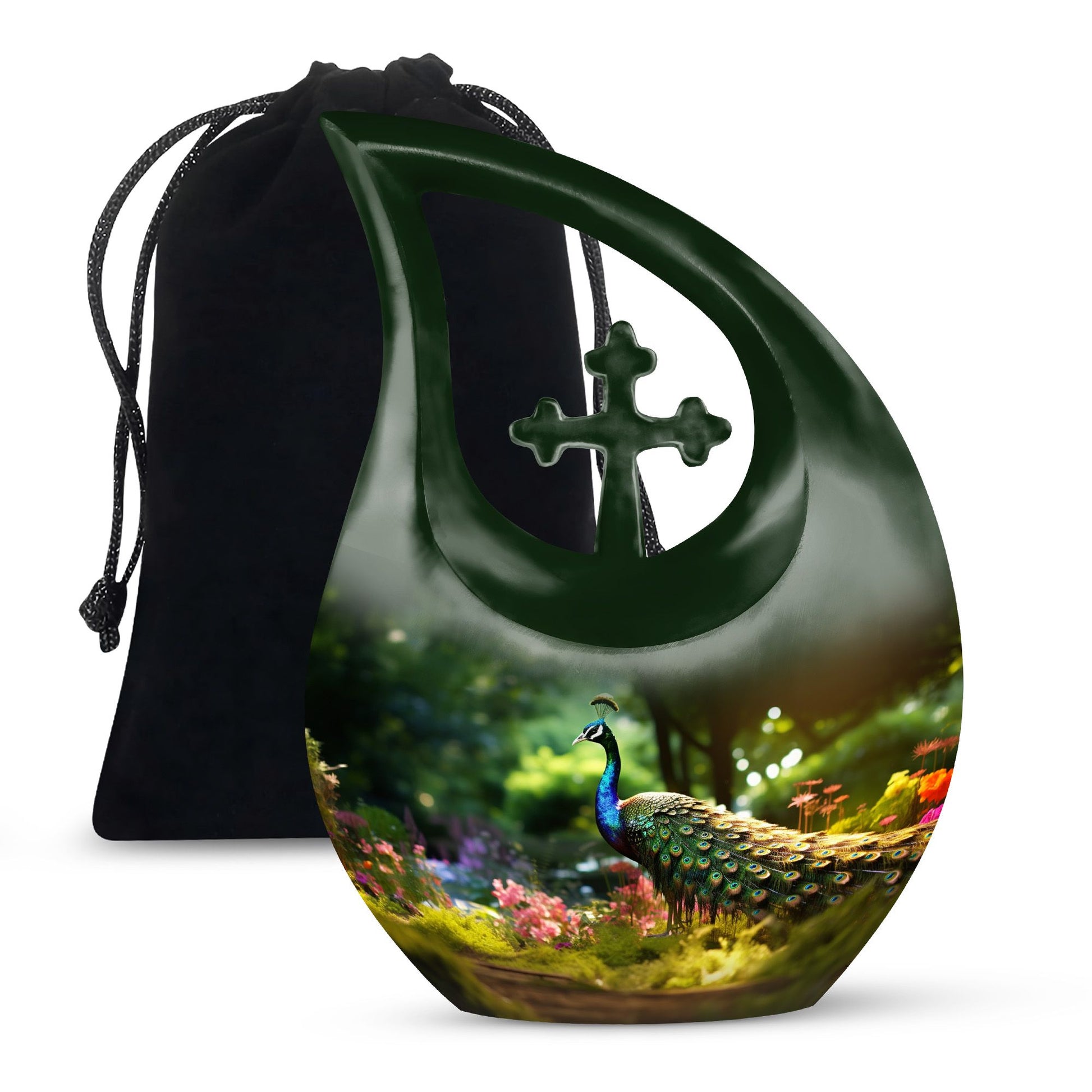 Colorfull Peacock Garden - Peacock Urn Teardrop Shaped Urns For Ashes