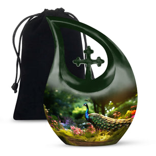 Colorfull Peacock Garden - Peacock Urn Teardrop Shaped Urns For Ashes