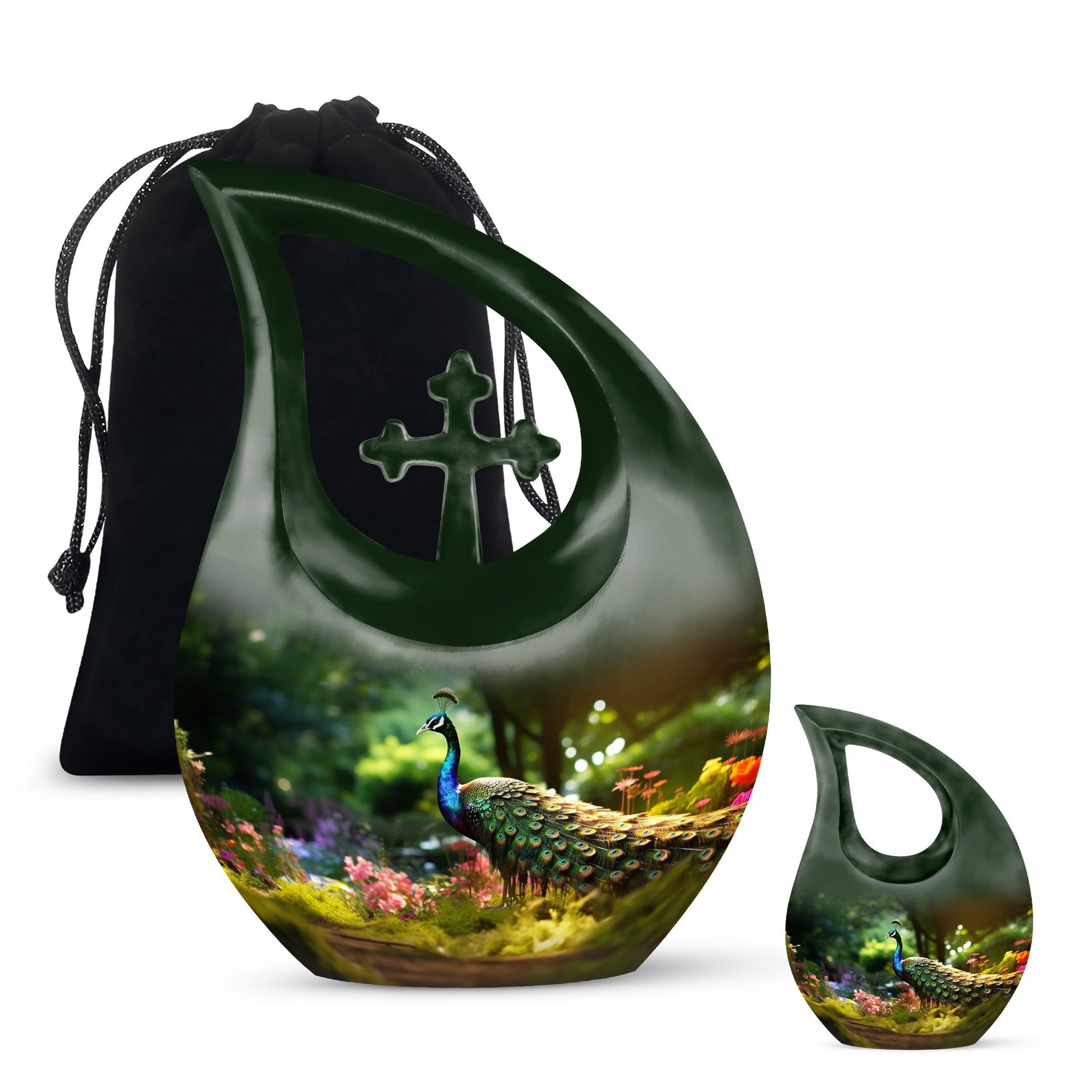 Colorfull Peacock Garden - Peacock Urn Teardrop Shaped Urns For Ashes