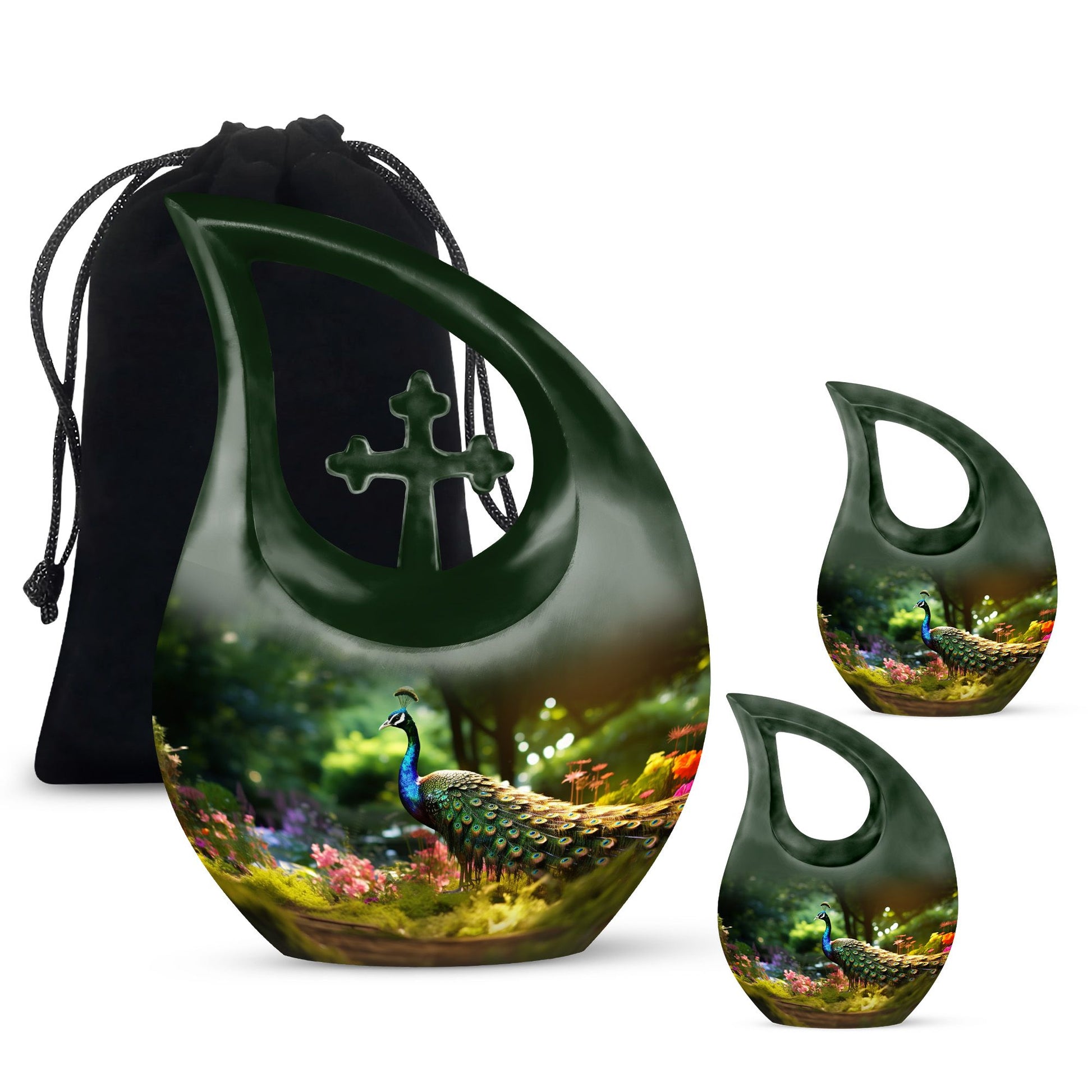 Colorfull Peacock Garden - Peacock Urn Teardrop Shaped Urns For Ashes