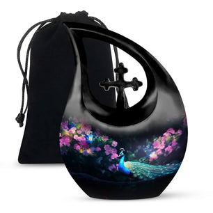 Teardrop Shape Peacock Urn Large 10 Inch