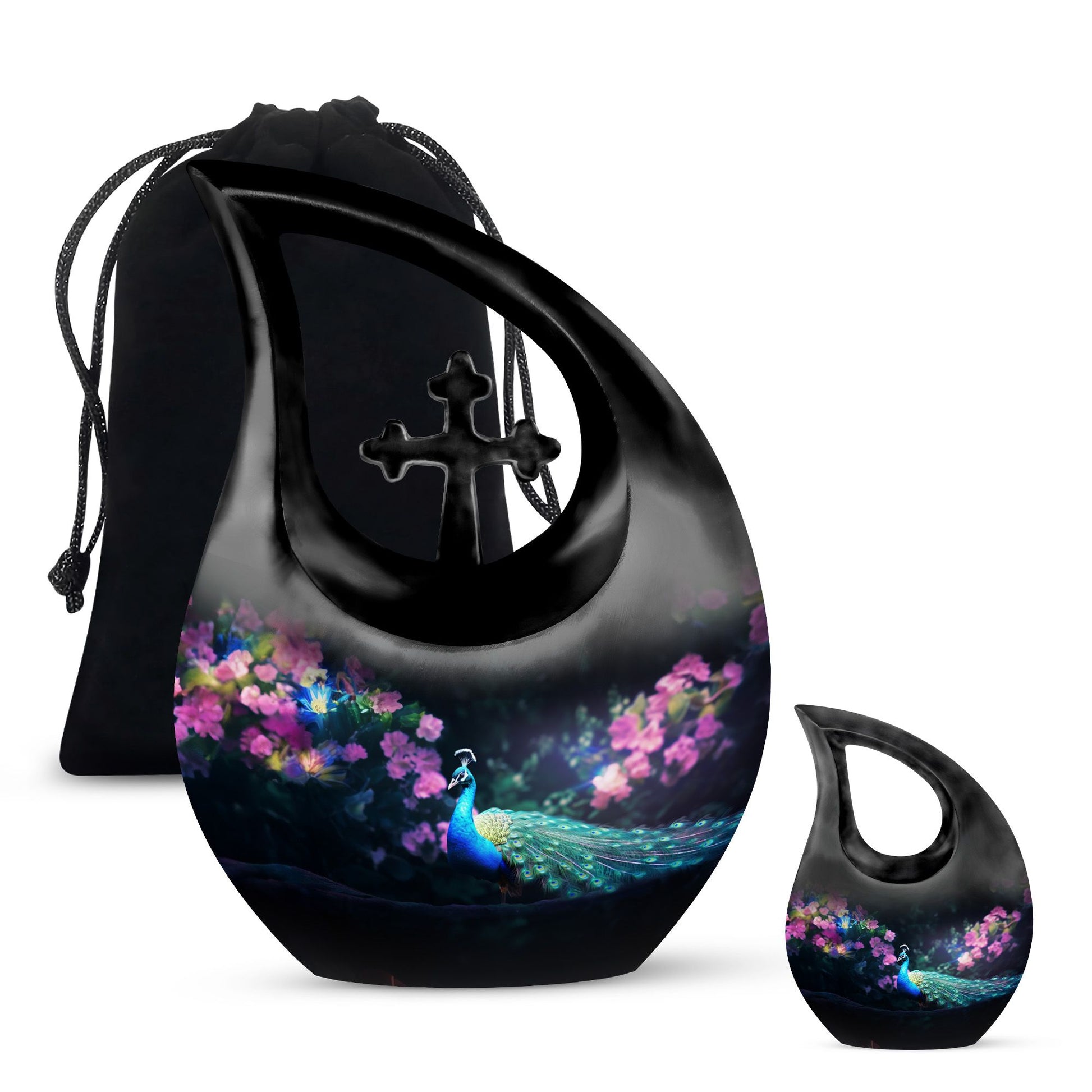 Teardrop Shape Peacock Urn Large Urn With 1 Keepsake Urn