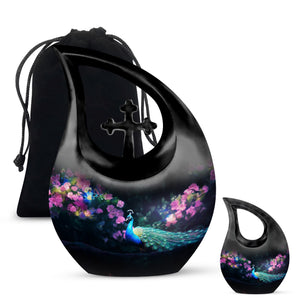 Teardrop Shape Peacock Urn Large Urn With 1 Keepsake Urn