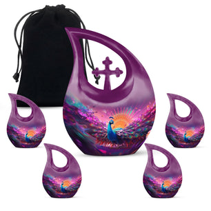 Teardrop Shape Peacock Urn Large Urn With 4 Keepsake Urn