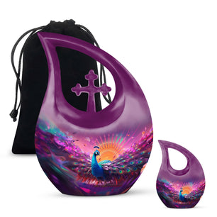 Teardrop Shape Peacock Urn Large Urn With 1 Keepsake Urn