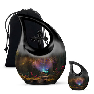 Teardrop Shape Peacock Urn Large Urn With 1 Keepsake Urn