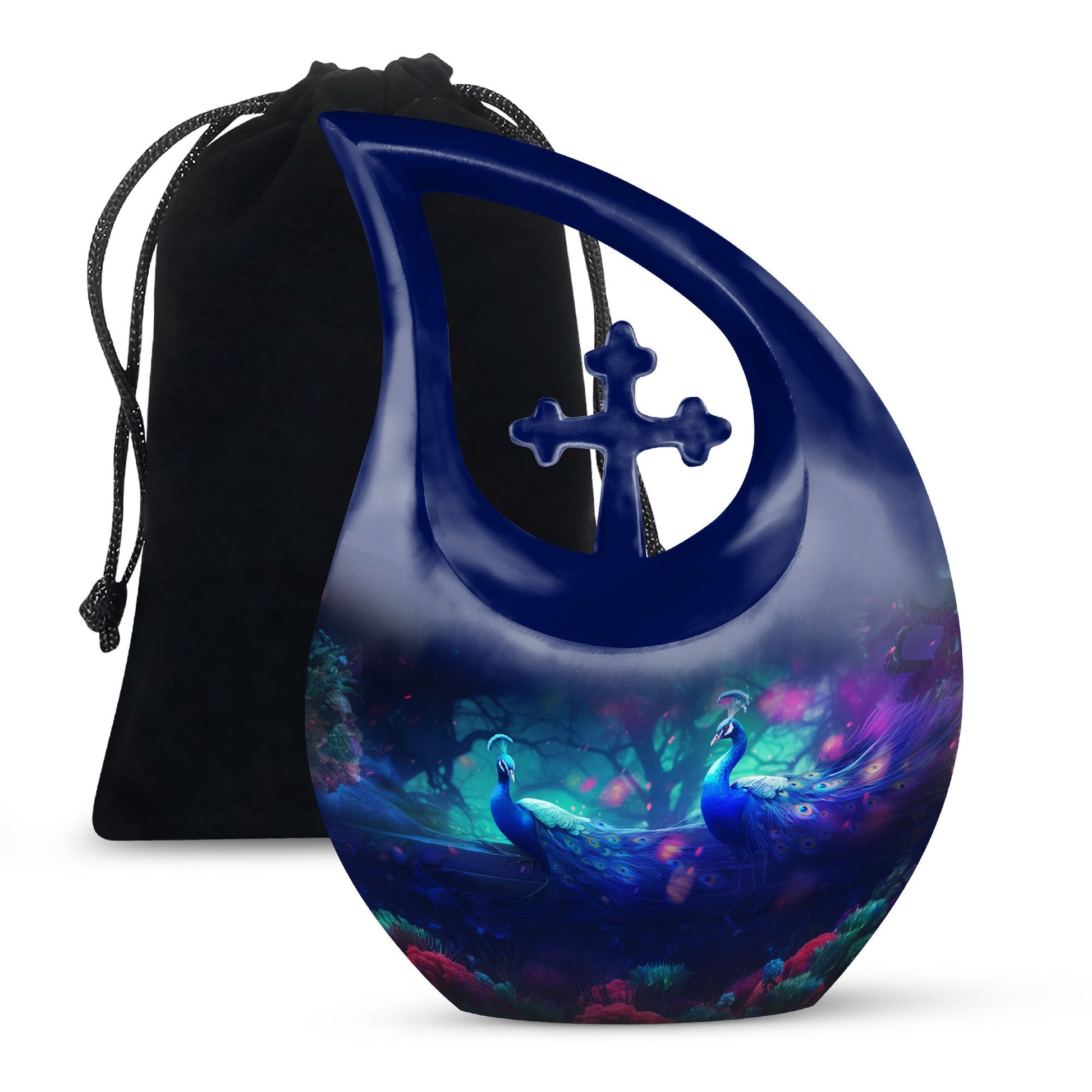 Teardrop Shape Peacock Urn Large 10 Inch
