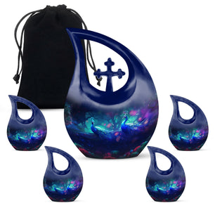 Teardrop Shape Peacock Urn Large Urn With 4 Keepsake Urn