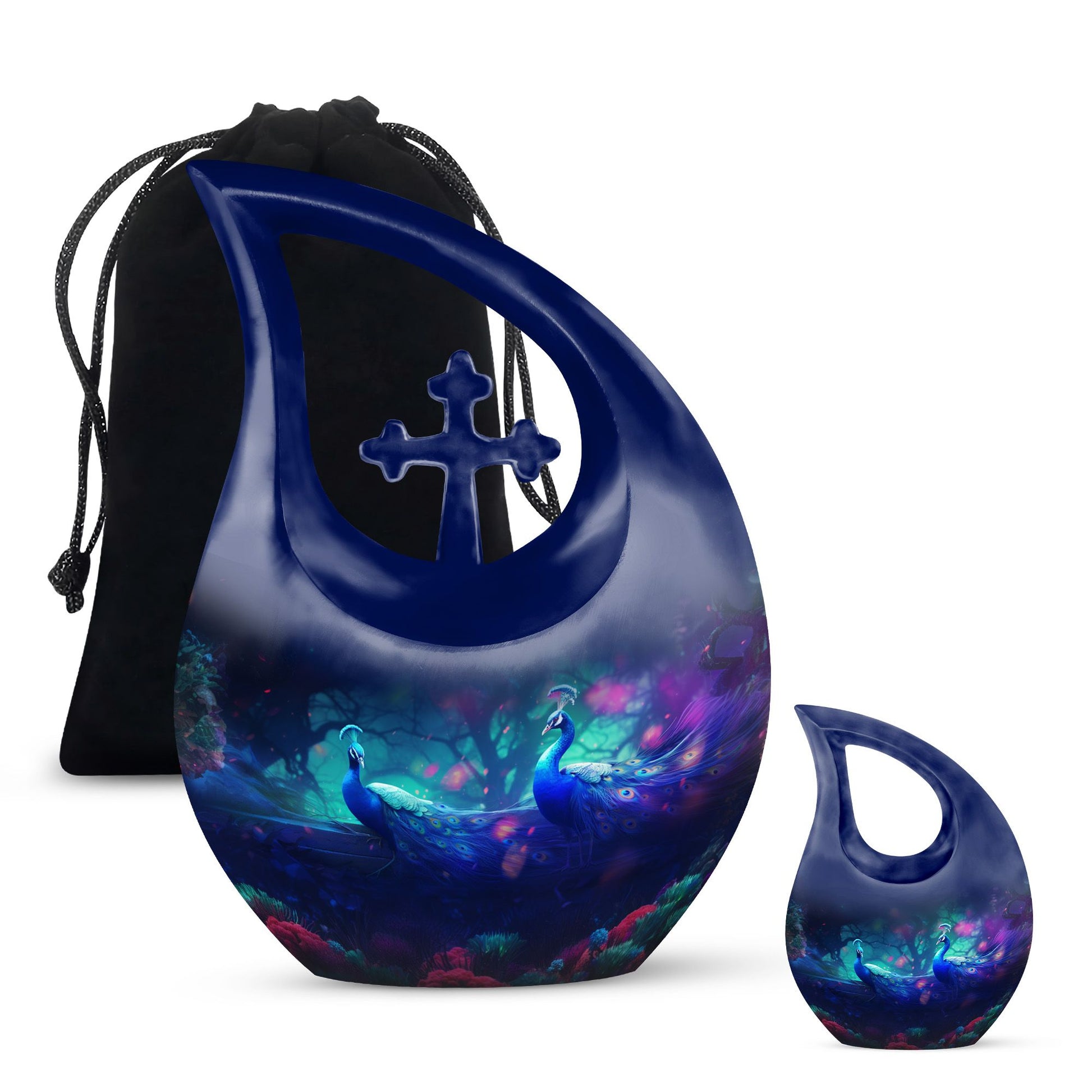 Teardrop Shape Peacock Urn Large Urn With 1 Keepsake Urn