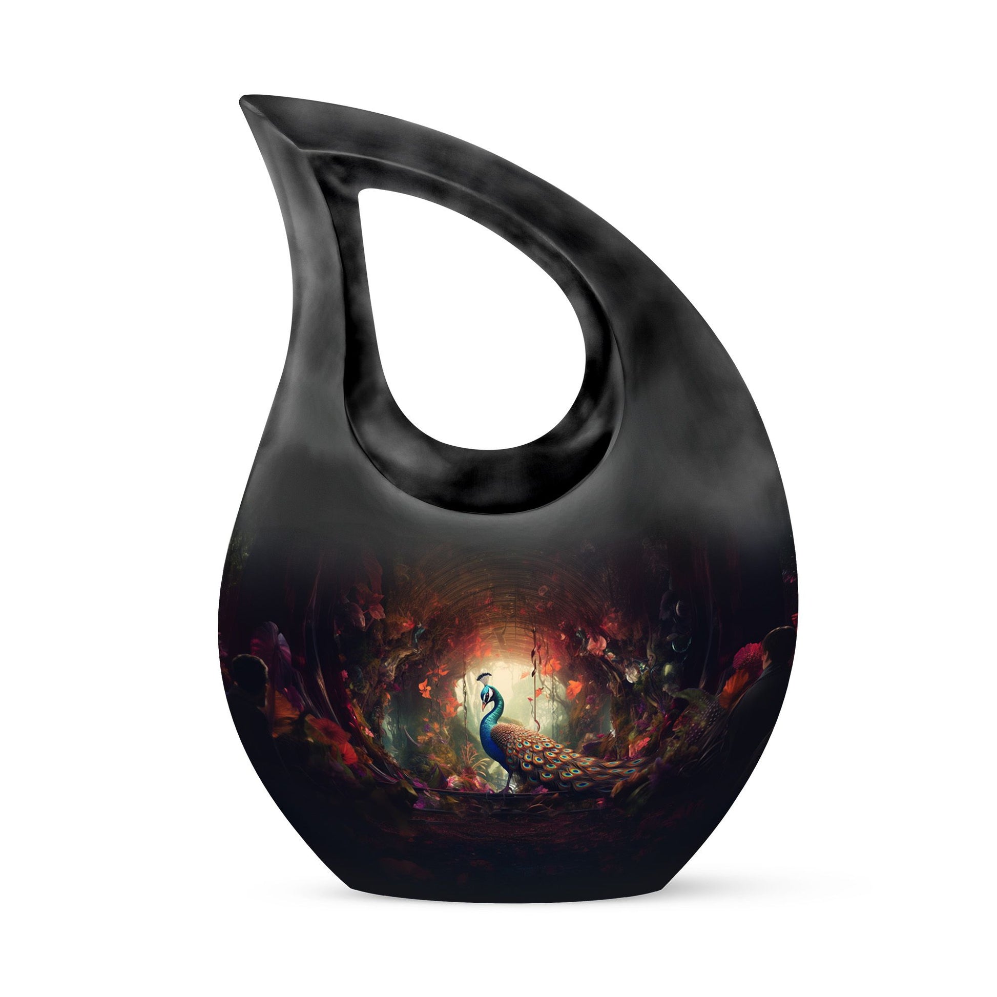 Peacock In A Red Forest - Peacock Urn Teardrop Cremation Urn