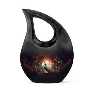 Peacock In A Red Forest - Peacock Urn Teardrop Cremation Urn