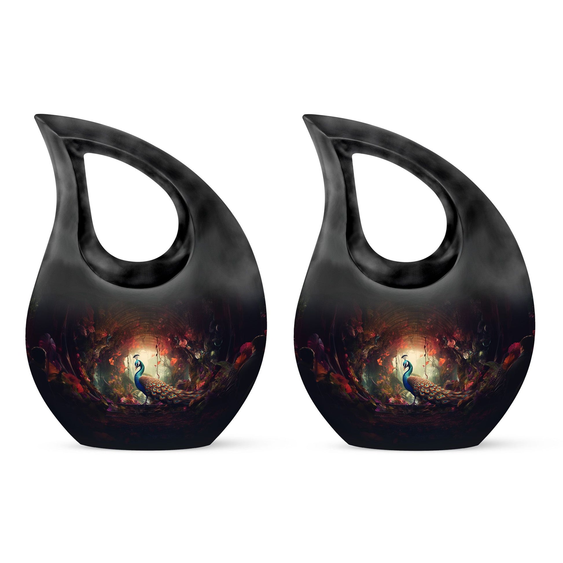 Peacock In A Red Forest - Peacock Urn Teardrop Cremation Urn