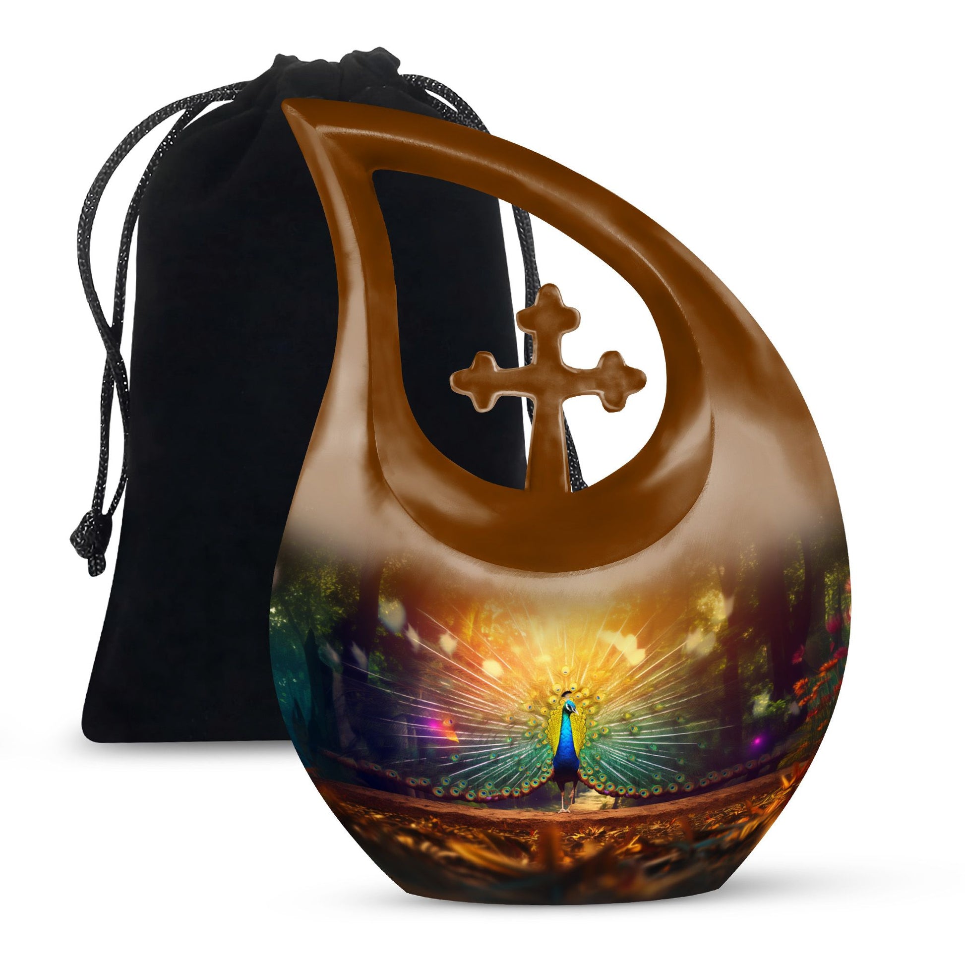 Peacock Feathers - Peacock Urn Teardrop Cremation Urn For Ashes