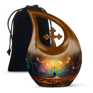 Peacock Feathers - Peacock Urn Teardrop Cremation Urn For Ashes