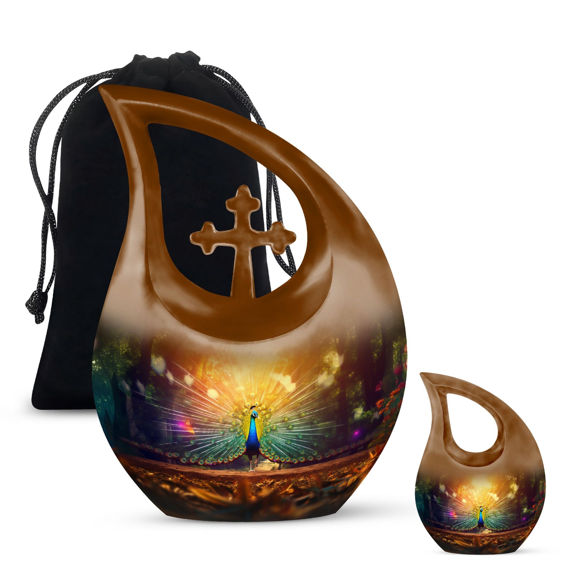 Peacock Feathers - Peacock Urn Teardrop Cremation Urn For Ashes